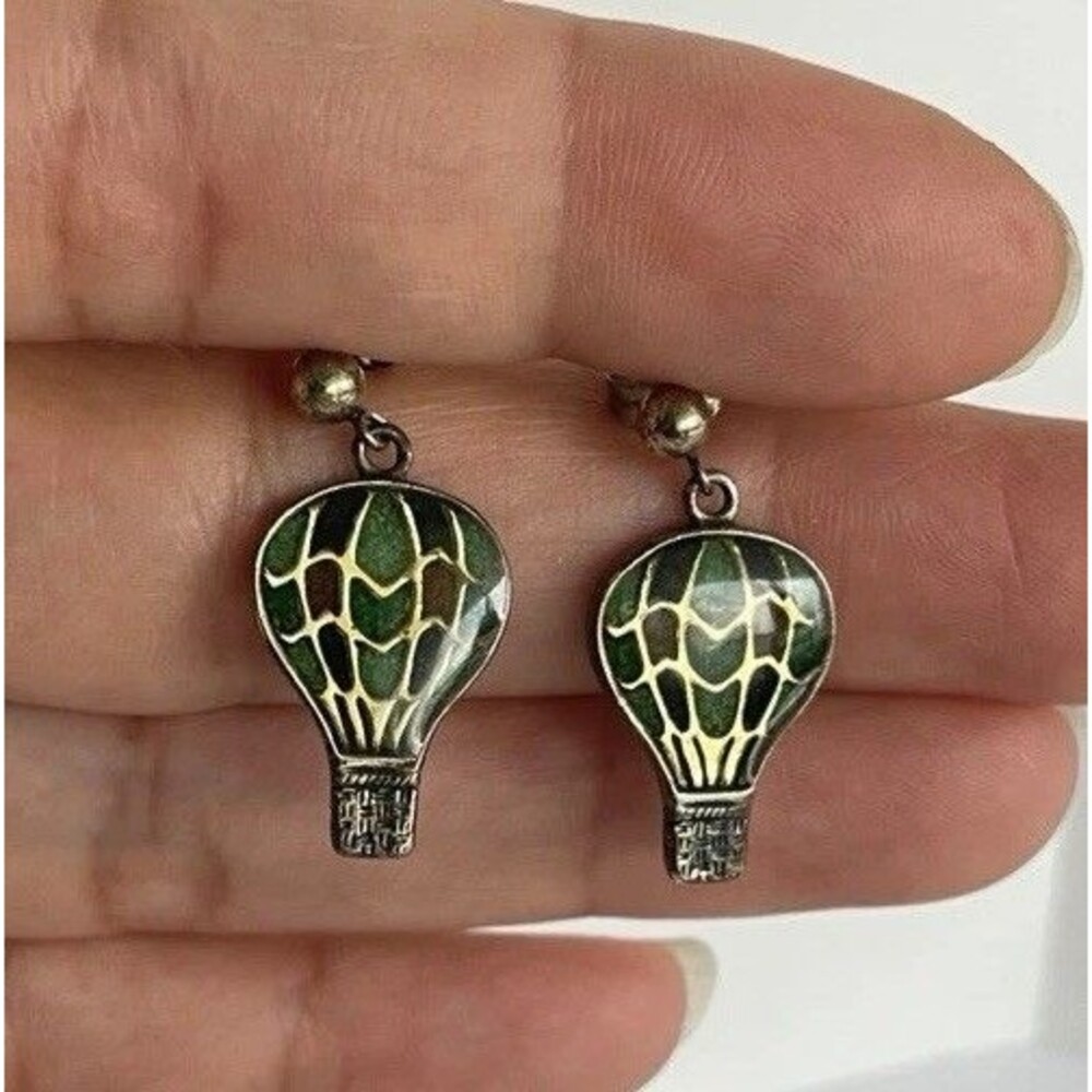 Vintage Carolyn Pollack Relios 925 Hot Air Balloon Earrings Enamel Dangle